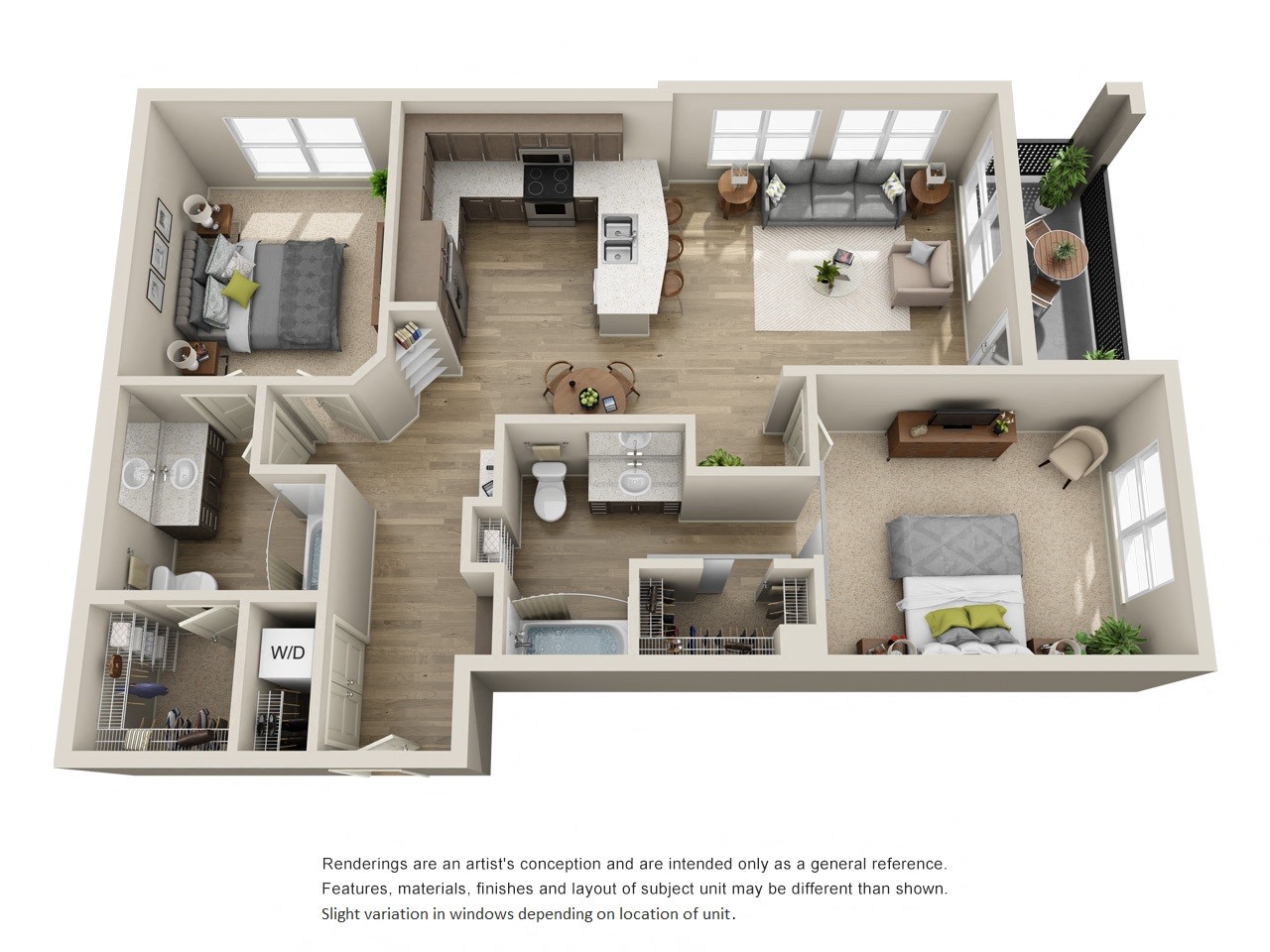 Floor plan for 2 beds, 2 baths, 1182 sqft